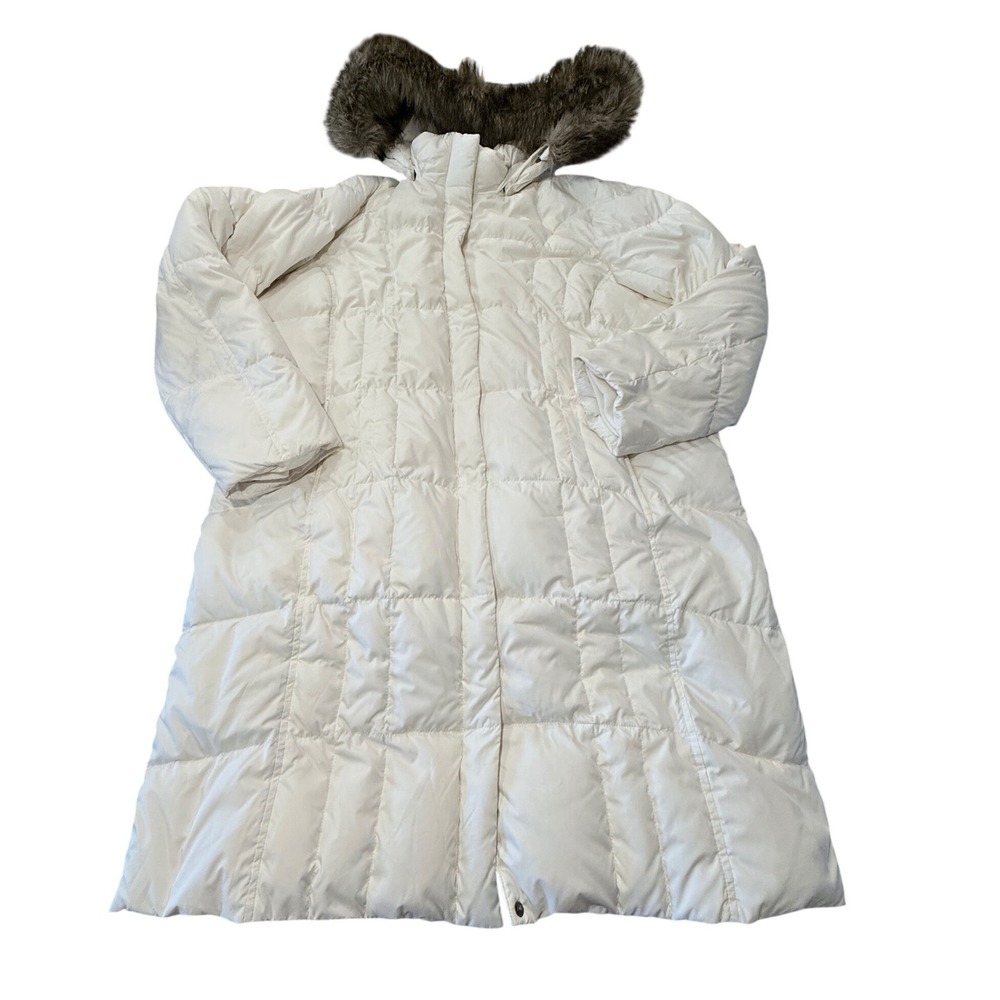 Eddie Bauer Premium Goose Down Long Quilted Parka White Faux Fur Hood 2X 0475